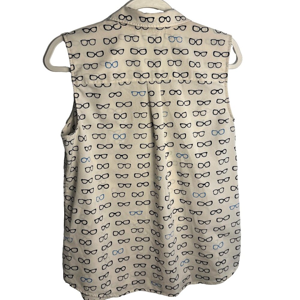 Talbots Nantucket Eyeglass Print Button Front Sleeveless Shirt Size Large Petite - Picture 2 of 4
